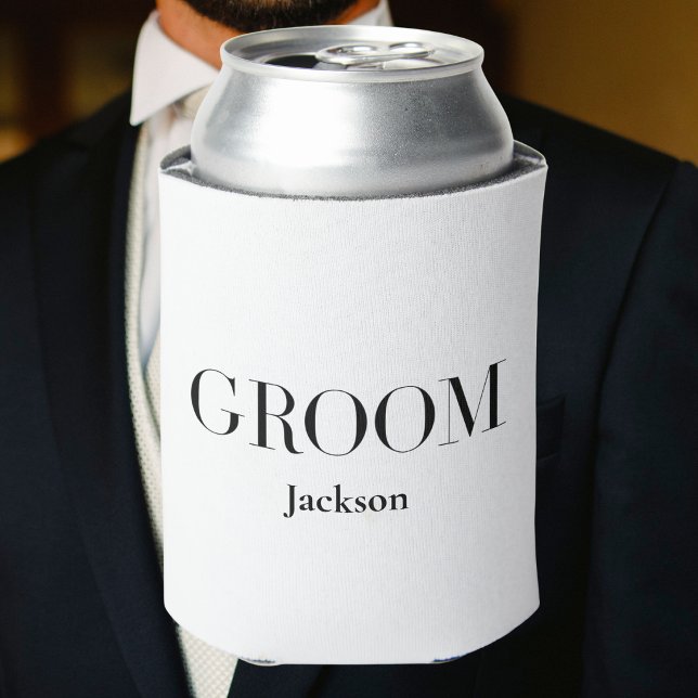 Groom Modern / Personalized Wedding Names Date Can Cooler (Creator Uploaded)
