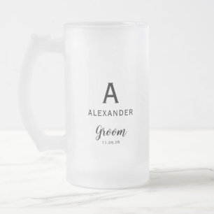 Groom Monogram Name Wedding Frosted Glass Beer Mug