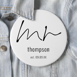 Groom Mr Name Script Bridal Pre Wedding Gift Button