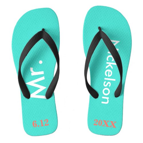 Groom Mr Turquoise Blue Flip Flops