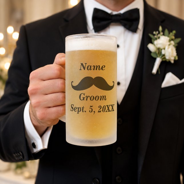 Groom Mustache and Top Hat Frosted Glass Mug (Groom Mustache and Top Hat Frosted Glass Mug)