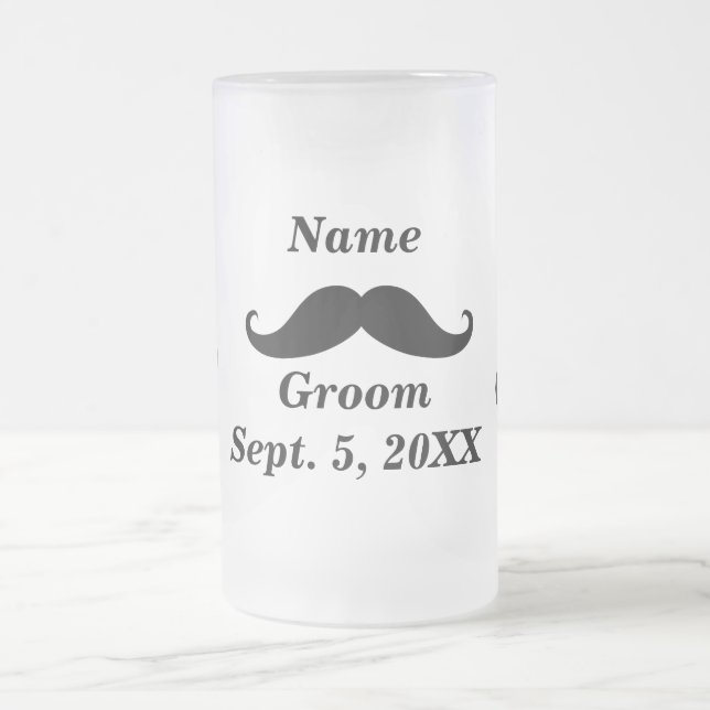 Groom Mustache and Top Hat Frosted Glass Mug (Center)