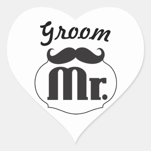 Groom Mustache Bachelor Party Heart Sticker