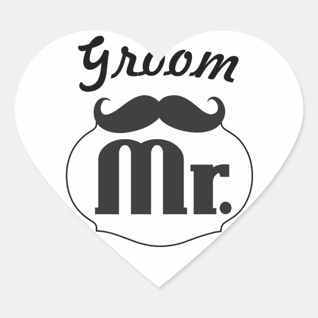 Groom Mustache Bachelor Party Heart Sticker (Front)