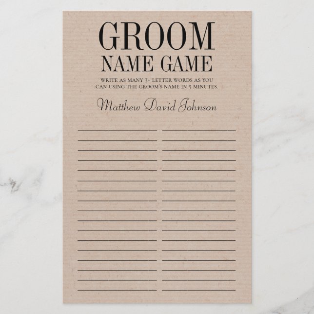 Groom Name Game (Front)