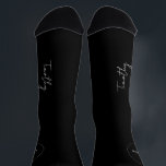 Groom name script personalized black wedding socks<br><div class="desc">Elegant modern simple black and white groom socks personalized with his name in trendy signature style calligraphy script.</div>