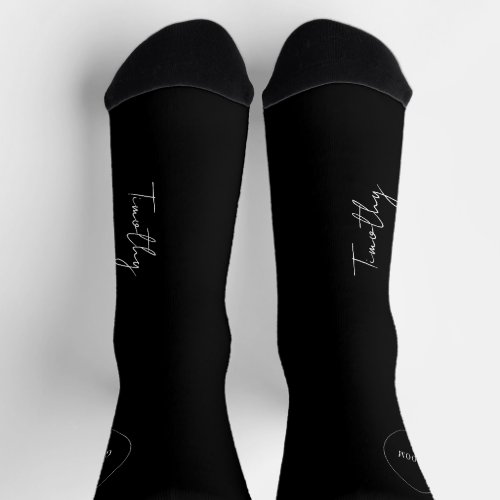 Groom name script personalized black wedding socks