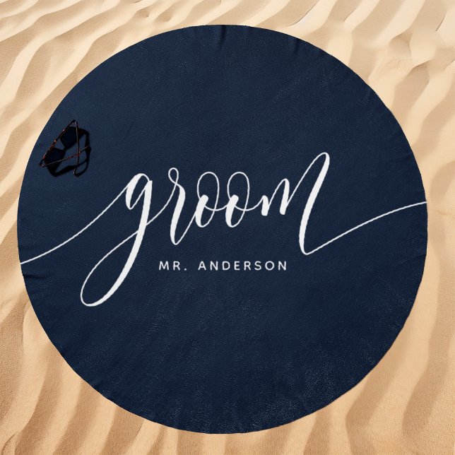Groom Navy And White Custom Name Beach Towel (Creator Uploaded)
