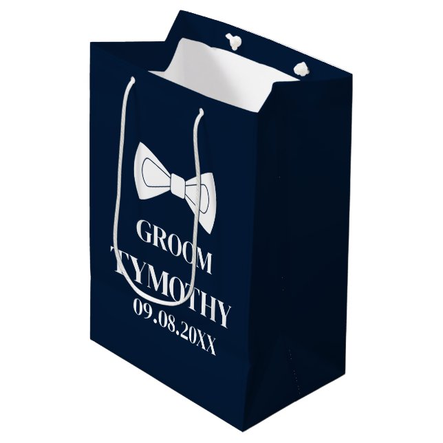 Groom Navy Blue Elegant Modern Gifts Wedding  Medium Gift Bag (Front Angled)