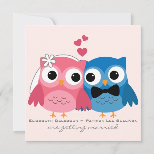 Groom Owl and Bride Owl Cute Wedding Invitation