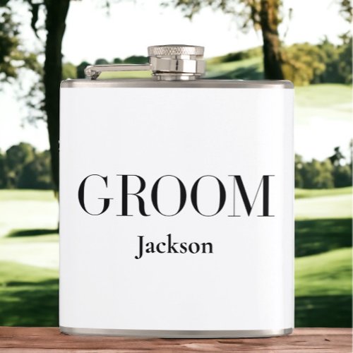 Groom Personalized White Black Modern Simple Flask