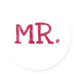 Groom Red Text Mr. Classic Round Sticker