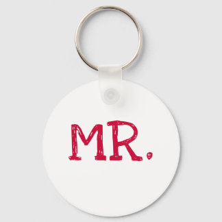 Groom Red Text Mr. Keychain
