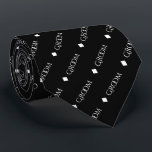 Groom - Repeating White Text on Black Neck Tie<br><div class="desc">This fun neck tie is the perfect accessory for the groom at your wedding. It features a simple yet elegant design with the word "Groom" written in a decorative all capital white font, and repeating in a diagonal pattern with diamond separators on a black background. Perfect for adding a unique...</div>