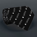 Groom - Repeating White Text on Black Neck Tie<br><div class="desc">This fun neck tie is the perfect accessory for the groom at your wedding. It features a simple yet elegant design with the word "Groom" written in a decorative all capital white font, and repeating in a diagonal pattern with diamond separators on a black background. Perfect for adding a unique...</div>