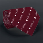 Groom - Repeating White Text on Burgundy Neck Tie<br><div class="desc">This fun neck tie is the perfect accessory for the groom at your wedding. It features a simple yet elegant design with the word "Groom" written in a decorative all capital white font, and repeating in a diagonal pattern with diamond separators on a burgundy or maroon background. Perfect for adding...</div>