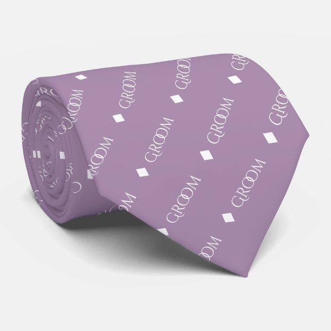 Groom - Repeating White Text on Lavender Neck Tie (Rolled)