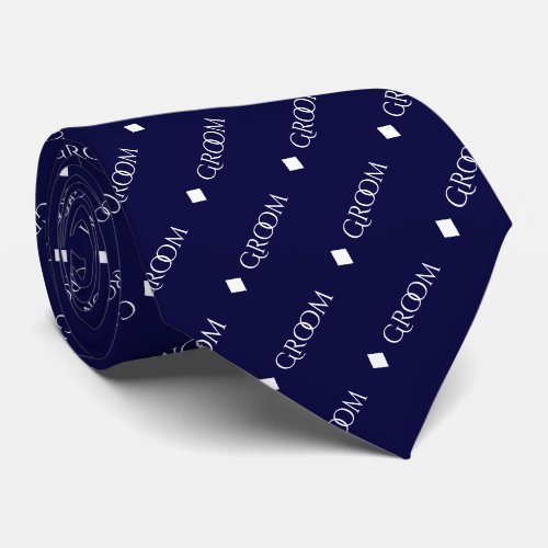 Groom _ Repeating White Text on Navy Blue Neck Tie