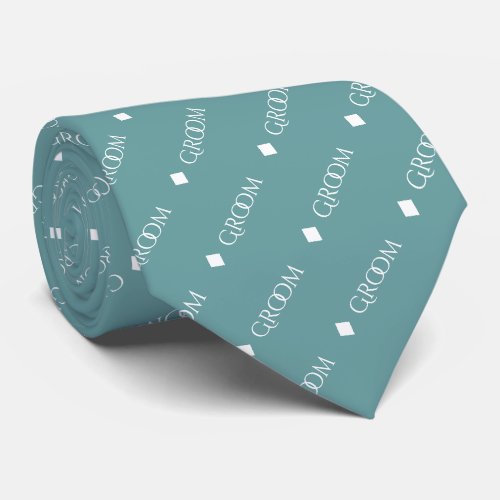 Groom _ Repeating White Text on Teal Neck Tie