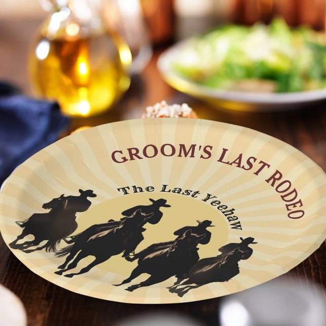 Groom’s Last Rodeo Cowboy Sunset Bachelor Party Paper Plates (Groom’s Last Rodeo Cowboy Sunset Bachelor Party Paper Plates)