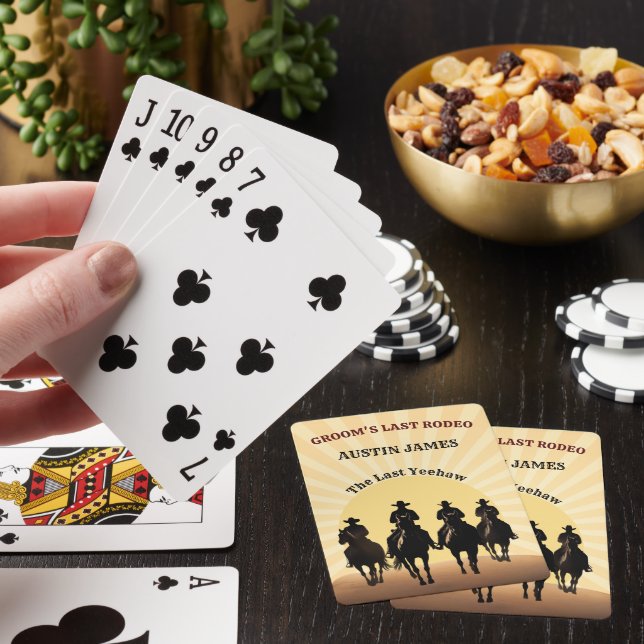 Groom’s Last Rodeo Cowboy Sunset Custom Name Poker Cards (In Situ)
