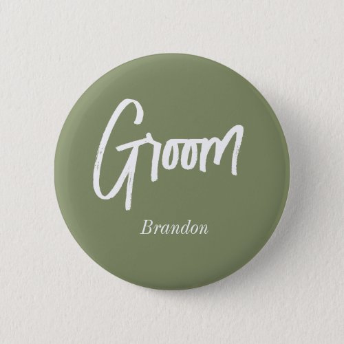 Groom Sage Green White Wedding Button