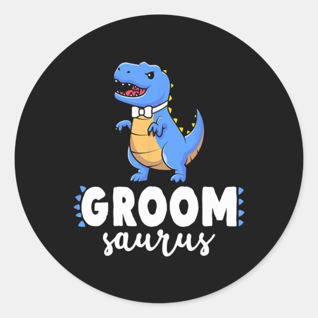 Groom Saurus Dinosaur Engagement Wedding Couples M Classic Round Sticker (Front)