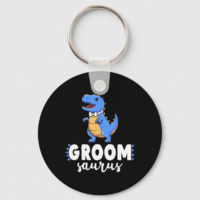 Groom Saurus Dinosaur Engagement Wedding Couples M Keychain (Front)