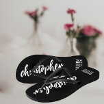 Groom Script Name Wedding Date Black Flip Flops<br><div class="desc">Add the name of your groom (or bride) and wedding date to this stylish pair of black flip flops.</div>
