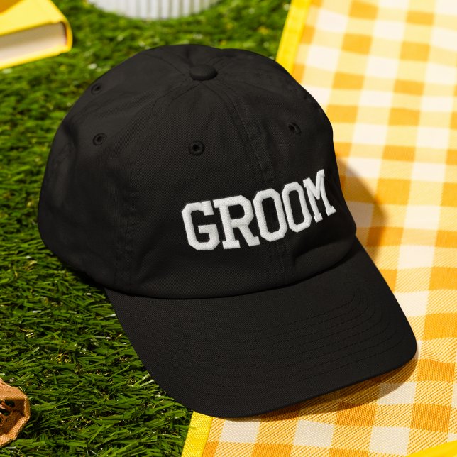 Groom Simple Modern Typography Wedding Custom Embroidered Baseball Cap (Creator Uploaded)