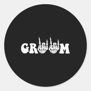 Groom Skeleton Gothic Halloween Wedding Bachelor P Classic Round Sticker
