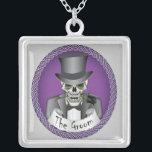 Groom Skull - Purple Silver Plated Necklace<br><div class="desc">This groom skull with tux and top hat is perfect skull design for the groom-to-be.  Give a groom skull at a bachelor party and be a big hit!</div>