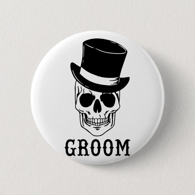 Groom Skull With Hat Bride Halloween Wedding Bache Button (Front)
