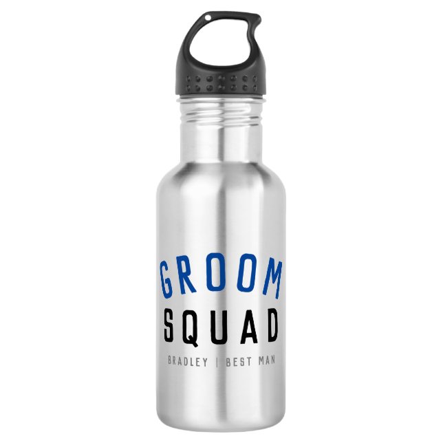 Groom Squad | Modern Bachelor Groomsman Stylish Stainless Steel Water Bottle (Front)