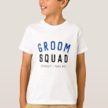 Groom Squad | Modern Bachelor Groomsman Stylish T-Shirt<br><div class="desc">Cute, simple, stylish "Groom Squad" quote art boys tshirt with modern, minimalist typography in black and navy blue in a cool trendy style. The slogan, name and role can easily be personalized with the names of your grooms squad, for example, groom, best man, groomsman, Father of the Groom, Page Boy...</div>