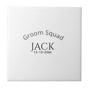 Groom squad name date year bold letter bachelorett ceramic tile