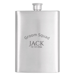 Groom squad name date year bold letter bachelorett flask