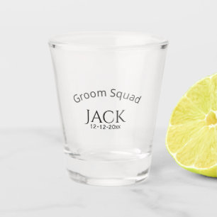 Groom squad name date year bold letter bachelorett shot glass