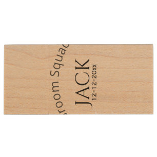 Groom squad name date year bold letter bachelorett wood flash drive