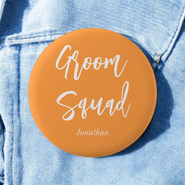 Groom Squad Orange White Wedding Button (Creator Uploaded)