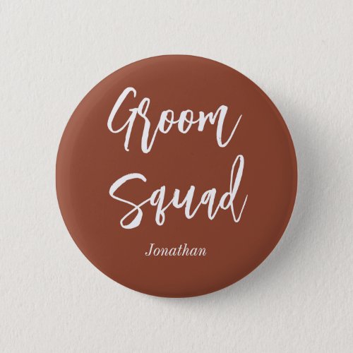 Groom Squad Terracotta Brown White Button