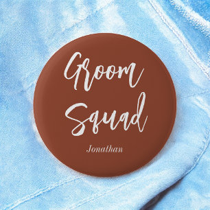 Groom Squad Terracotta Brown White Button