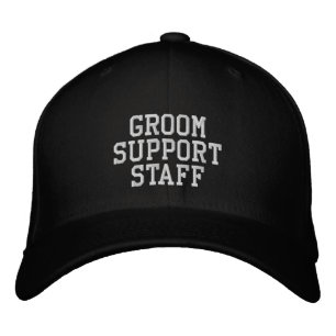 'Groom Support Staff' Black & White Groomsmen Gift Embroidered Baseball Cap