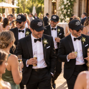 'Groom Support Staff' Black & White Groomsmen Gift Embroidered Baseball Cap