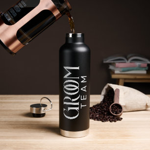 Groom Team Favor Black White Typography Water Bottle