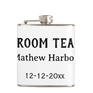 Groom team groomsman name date bachelore party flask