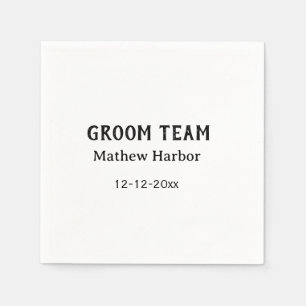 Groom team groomsman name date bachelore party napkins