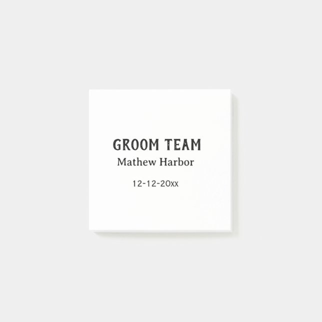 Groom team groomsman name date bachelore party post-it notes (Front)