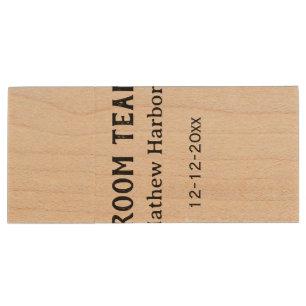 Groom team groomsman name date bachelore party wood flash drive