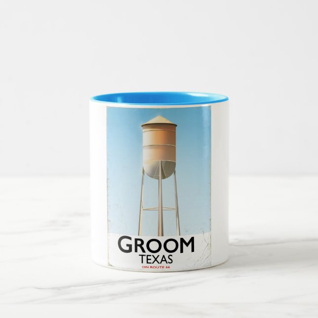 Groom Texas Route 66 Americana travel print Two-Tone Coffee Mug (Center)